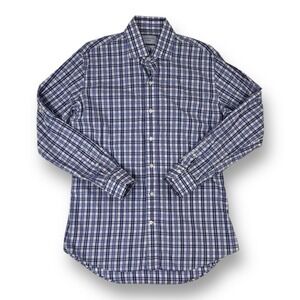 Ledbury Blue White Plaid Long Sleeve Slim Fit Button Down Mens Size 16.5